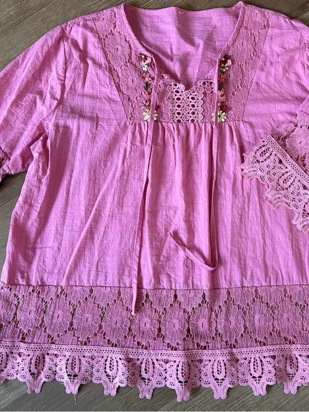 Pink Lace-Trim Women’s Festival Fairy Boho Tunic Top